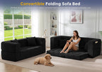 MAXYOYO Folding Sofa Bed, Convertible Loveseat Couch with Pillow | 3-Seat Foldable Floor Sofa Bed with Back Support, Tufted Floor Couch with Side Pocket & Armrests for Living Room, Apartment