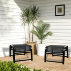 Assembled Patio Outdoor Ottoman 2 Set, Portable Footstools Textliene Metal Foot Rest Black