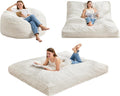 Hobestluk Bean Bag Chair Convertible 3 in 1 Beanbag Washable Giant Adult | Large,Memory Foam Filling,Plush Lounge,Bean Bag Bed ,Removable Cover,Living Room Bedroom Dorm,Sleeping ,Full,White