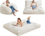 Hobestluk Bean Bag Chair Convertible 3 in 1 Beanbag Washable Giant Adult | Large,Memory Foam Filling,Plush Lounge,Bean Bag Bed ,Removable Cover,Living Room Bedroom Dorm,Sleeping ,Full,White