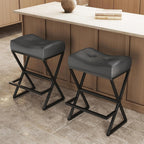 Counter Height Bar Stools Set of 2, Backless 26" Saddle Barstools, Grey | 300lb Weight Capacity, Waterproof PU Leather, Padded Saddle Seat, X-Shaped Metal Legs, Industrial, Home & Commercial Use