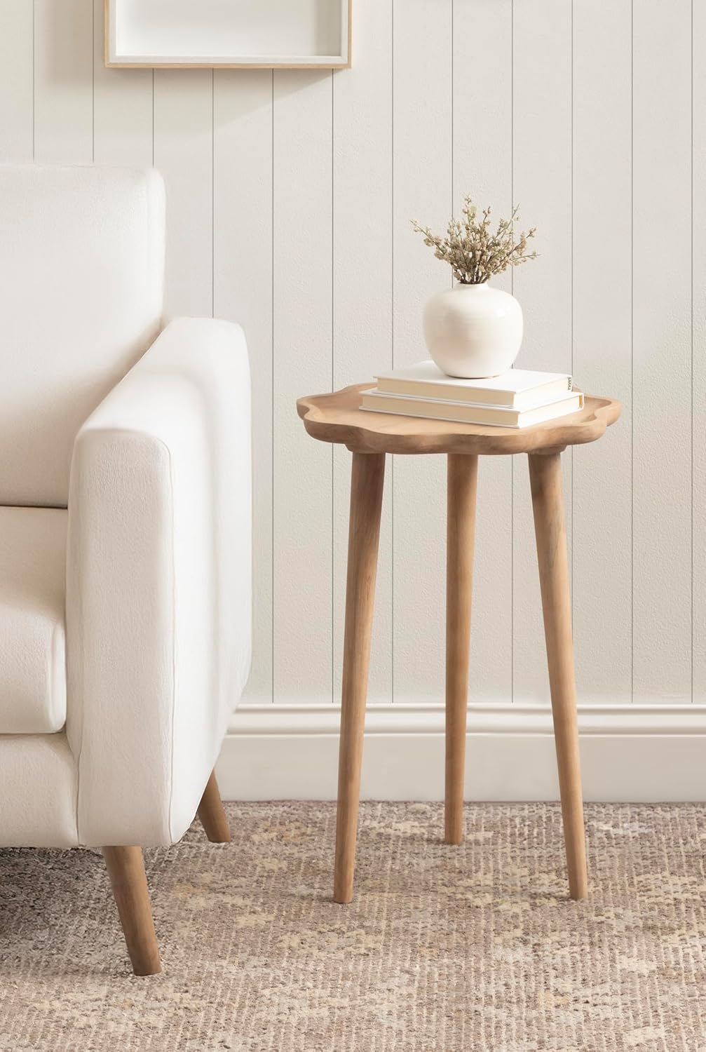 Kate and Laurel Alezar Modern Wooden Round Side Table, 15 x 15 x 22, Light Natural, Transitional Solid Wood End Table with Wavy Edge for Teen Bedroom Nightstand or Dorm Room Decor