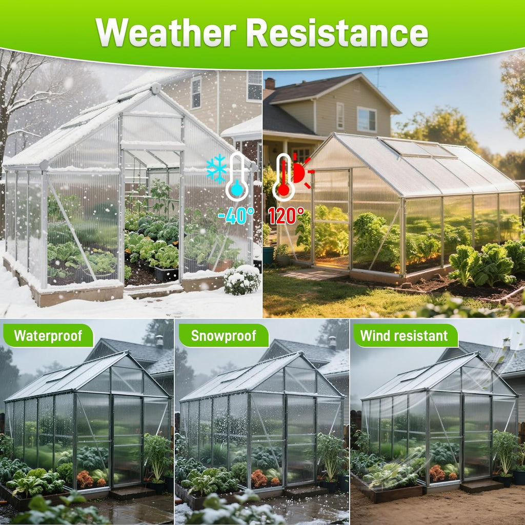 8PCS 10' x 6' x 0.16'' Polycarbonate Greenhouse Panels Sheets, Twin-Wall Roof Panels, Waterproof UV Protected Corrugated Plastic Roof Panels Sheets, Clear Replacement Panels for Greenhouse