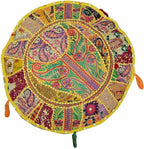 Indian Patchwork Round Ottoman Pouf Cover Vintage Moroccan Footstool Pouffe Cover