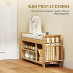 HOMCOM Shoe Bench with Cushioned Seat, 2-Tier Entryway Bench with Side Umbrella Holder, 39.4" in Natural Bamboo Shoe Rack for Hallway, Living Room, Natural and Cream