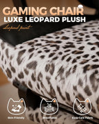 GTPLAYER Gaming Chair with Leopard Print Cat, Cute Velvet Fabric Ergonomic Office Chair with Footrest Headrest and Lumbar Support, Big and Tall Comfortable Video Gamer Chair for Women Gift