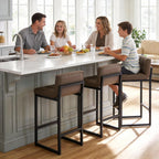 FIRAVOE Bar Stools Set of 3, Upholstered PU Leather Counter Height Barstools with Low Back and Thickened Metal Legs, Modern Chairs for Kitchen Island, Bar (Coffee Brown, 3Pcs 26" Counter Stools)