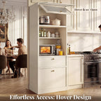 71''Tall Kitchen Pantry Cabinet with Oversized Microwave Shelf & Coffee Station-Tall Extra Deep Storage Hutch, Fluted Acrylic Doors,Adjustable Shelves,Drawers, Anti-Tip,White