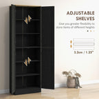 4-Door Farmhouse Freestanding Kitchen Pantry Cabinet with Flexible Adjustable Shelves, Distressed Black Finish and Contemporary Design