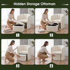 Homkdom Barrel Accent Chair with Storage Ottoman, Teddy Fleece Shell Back, Ergonomic Lumbar Support, Spring Foam Seat, 300 lbs, Reading Chair for Bedroom Living Room Home Office Creamy White