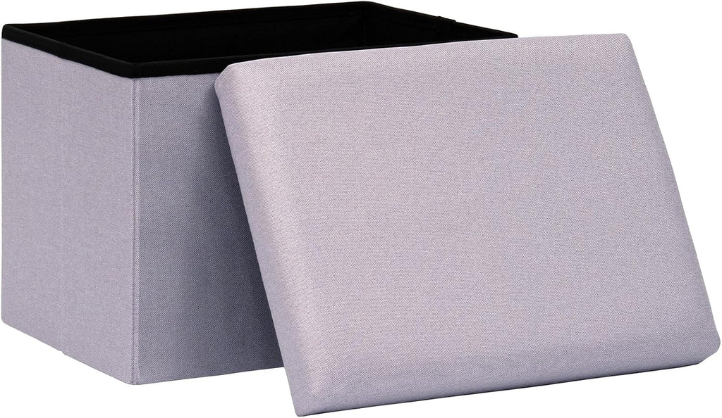 PINPLUS Flat Top Folding Linen Storage Ottoman 16.5", 36L Collapsible Storage Cube with Lid, 250 lbs Load Capacity, Fabric Foot Rest Seat for Living Room, Bedroom, Closet,Light Purple