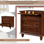 3-Drawer Storage Wood Cabinet, End Table Set of Two with Pull Out Tray,Nightstand with 4 Round Wood Legs,for Bedroom LivingRoom Office Study (Brown@3)