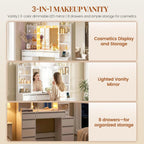 HEXCELEN 47" Vanity Desk with LED Lights, 8 Drawers, 20" Mirror, 2AC+2USB Charging, FSC Wood White Makeup Vanity