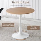 31.5 Inch Round Dining Table,Mid-Century Tulip Table with Metal Pedestal Base,Modern Leisure Table for Small Space Kitchen Dining Room,Easy Assembly,White and Oak