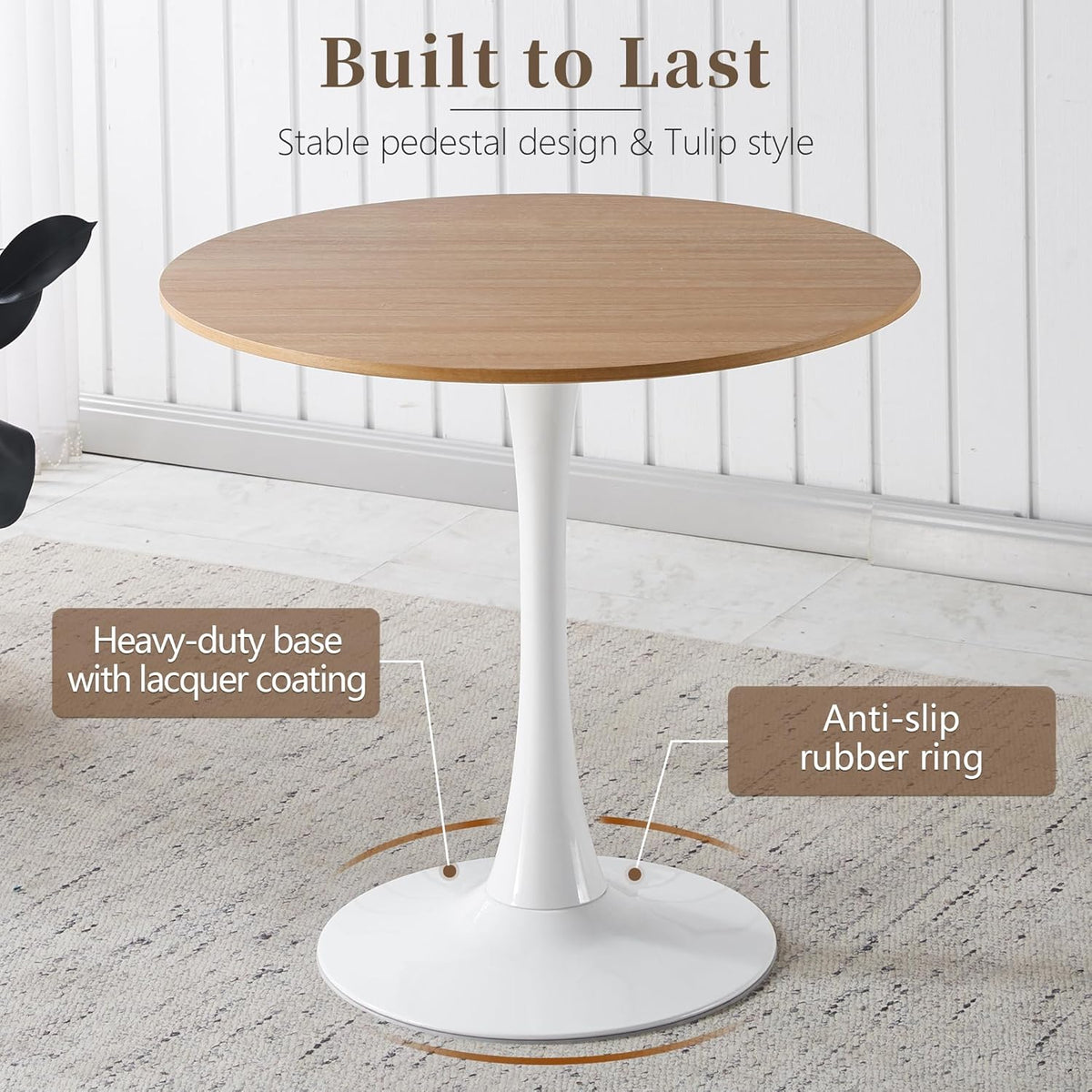 31.5 Inch Round Dining Table,Mid-Century Tulip Table with Metal Pedestal Base,Modern Leisure Table for Small Space Kitchen Dining Room,Easy Assembly,White and Oak