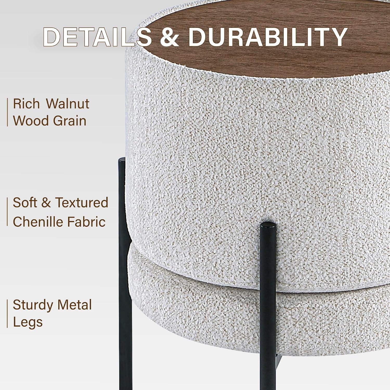 Get Set Style Multifunctional Ottoman with Side Table, Soft Round Footrest Stool,Vanity Stool with Metal Legs, Modern Decorative Furniture Vanity Chair for Makeup Room, Bedroom, Living Room