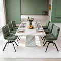 Swivel Dining Chairs Set of 6, Mid-Century Modern Chairs with Linen Fabric, High Back with High-Density Stuffed PP Cotton & Automatic Swivel Metal Legs, Suitable for Kitchen & Living Room(Green)