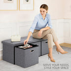 43 Inches Folding Storage Ottoman Bench with Drawers,End of Bed Foot Rest Stool with Padded Seat，Bedroom Bench for Living Room,Bedroom,Support 660lbs,Grey