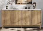 59'' Sideboard Buffet Cabinet with Storage, Fluted Cabinet with Rounded Corners, Modern Buffet Table Accent with 4 Doors for Coffee Bar, Console Table,Oak