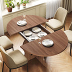 Mondeer Extendable Round Dining Table for 4-6, 43.3"-59" Oval Dining Table with Heavy Duty Wood Base and Hidden Extension Storage Space Saving, for Kitchen Living Room (Walnut)