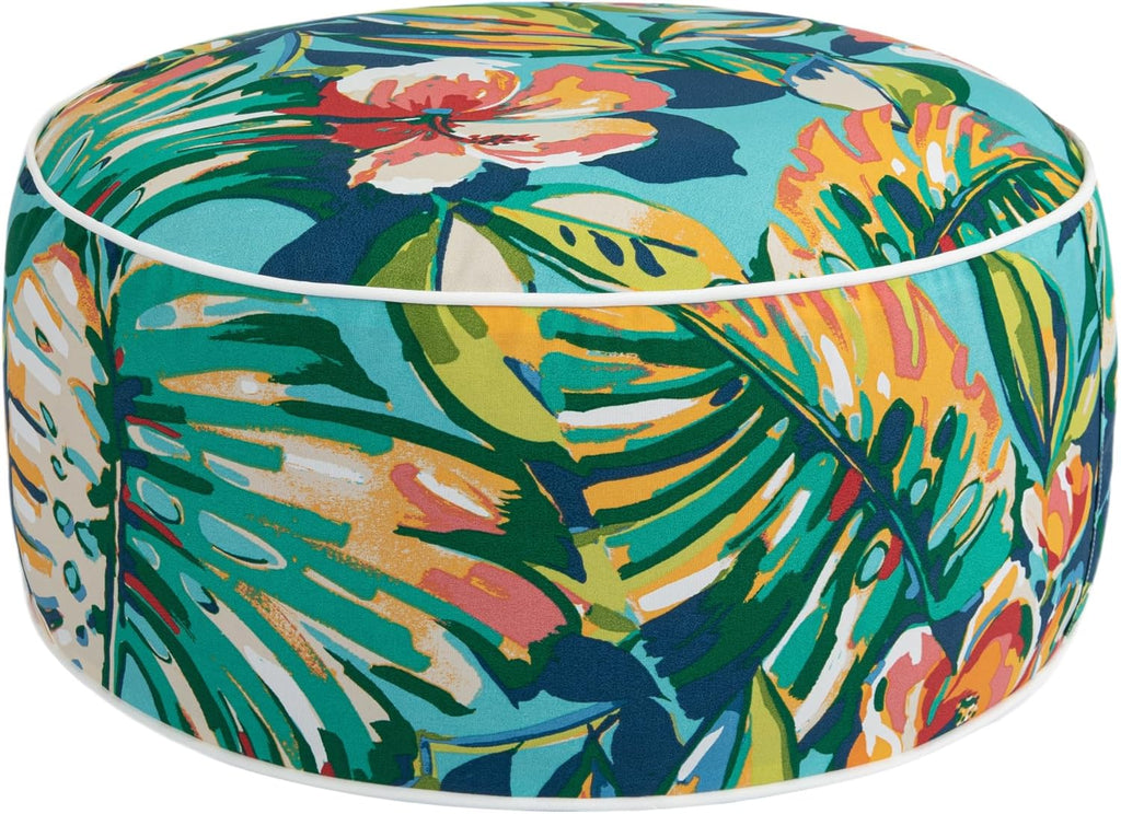 FUNHOME Inflatable Stool Ottoman Footrest with Handle, All Weather Footrest Seat D20 xH9, Water Repellent Footstool Pouf for Home Patio Garden and Camping Use-Rosario Flower Leaf
