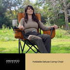 ARROWHEAD OUTDOOR Deluxe Folding Camp Chair – 550lb Capacity Heavy-Duty Quad Chair with Integrated Cooler, Headrest, and Dual Cup Holders.