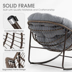 Oversized Papasan Rocking Chair - Outdoor Luxury Egg Chair Indoor Rattan Comfy Rock Chair with Cushion for Patio Garden Porch Lounge Lawn Bedroom Living Room (Grey Teddy)