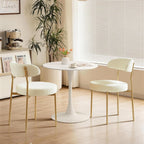 Dining Table and Dining Chair Set 23.6" White Round Table&2 Boucle Upholstered Golden Legs Chairs for Kitchen Dining Room Small Space 3 Piece Dining Table and Chair Set（Beige）