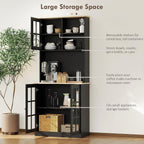 HOMCOM Kitchen Pantry Storage Cabinet 72" with Hutch, Black | Large Countertop, Freestanding, Glass Doors, Adjustable Shelves, Dining Room