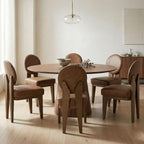 Hyfirm Mid-Century Modern Walnut Dining Chairs Set of 4, Vintage Brown Leather Wooden Kitchen Chairs, Retro Upholstered PU Cushioned Seat with Curved Backrest, Armless Accent Side Chair for Bedroom