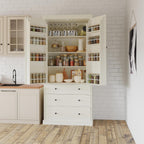 Farmhouse Kitchen Pantry,Extra Large Kitchen Pantry Cabinet, Freestanding Tall Cupboard Storage Cabinet with 3 Adjustable Shelves, 8 Door Shelves, 3 Drawers for Dining Room (Cream)