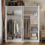 AGOTENI Armoire Wardrobe Closet with 4 Doors & 2 Hanging Rods, Wooden Clothing Storage Cabinet with Shelves for Bedroom, White, 19.7" D x 63" W x 70.9" H