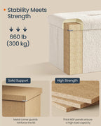 SONGMICS Large Folding Storage Ottoman Bench, 15 x 43 x 15 Inches | Foot Rest Stool, Load up to 660 lb, Cappuccino White and Ink Black, MINOTA Collection ULSF097W01