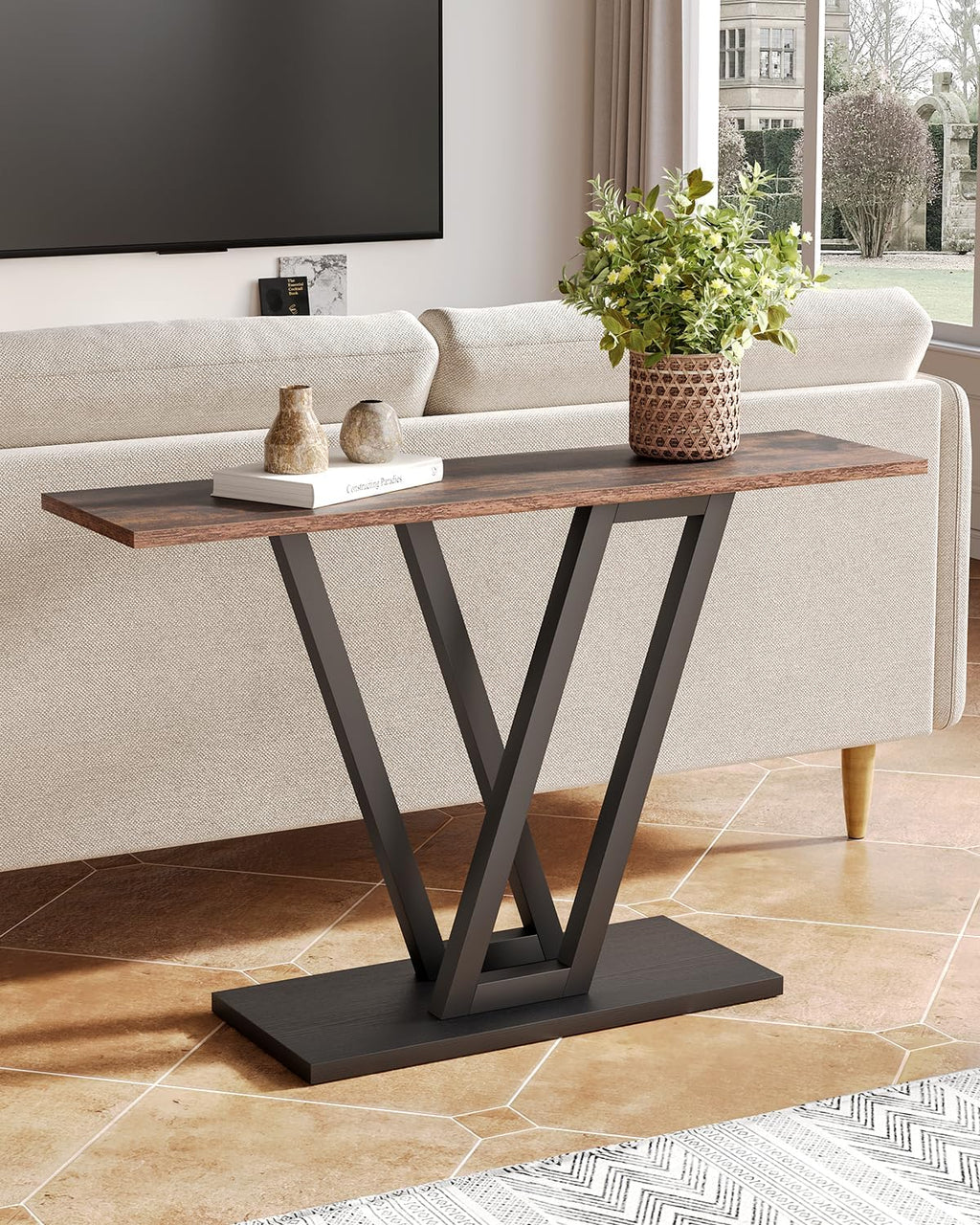 LITTLE TREE Console Table Hallway Table for Entryway 43 Inch Sofa Table Entryway Tables for Living Room, Rustic Brown