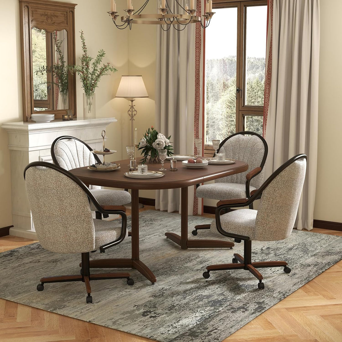 Chromcraft Table for 4 Person and 6 Person, Extendable Wooden Kitchen Room Table with 18" Extension Leaf (Walnut)