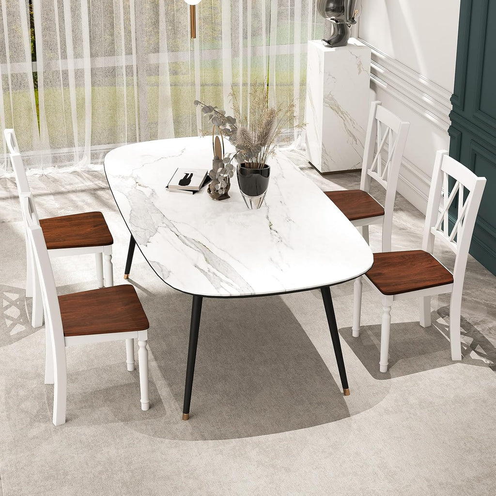 GOFLAME Wooden Dining Chairs Set of 4, Farmhouse Kitchen Side Chairs with Ergonomic Seat & High Backrest, Armless Dinette Chairs for Dining Room, Living Room, Restaurant, Walnut & White