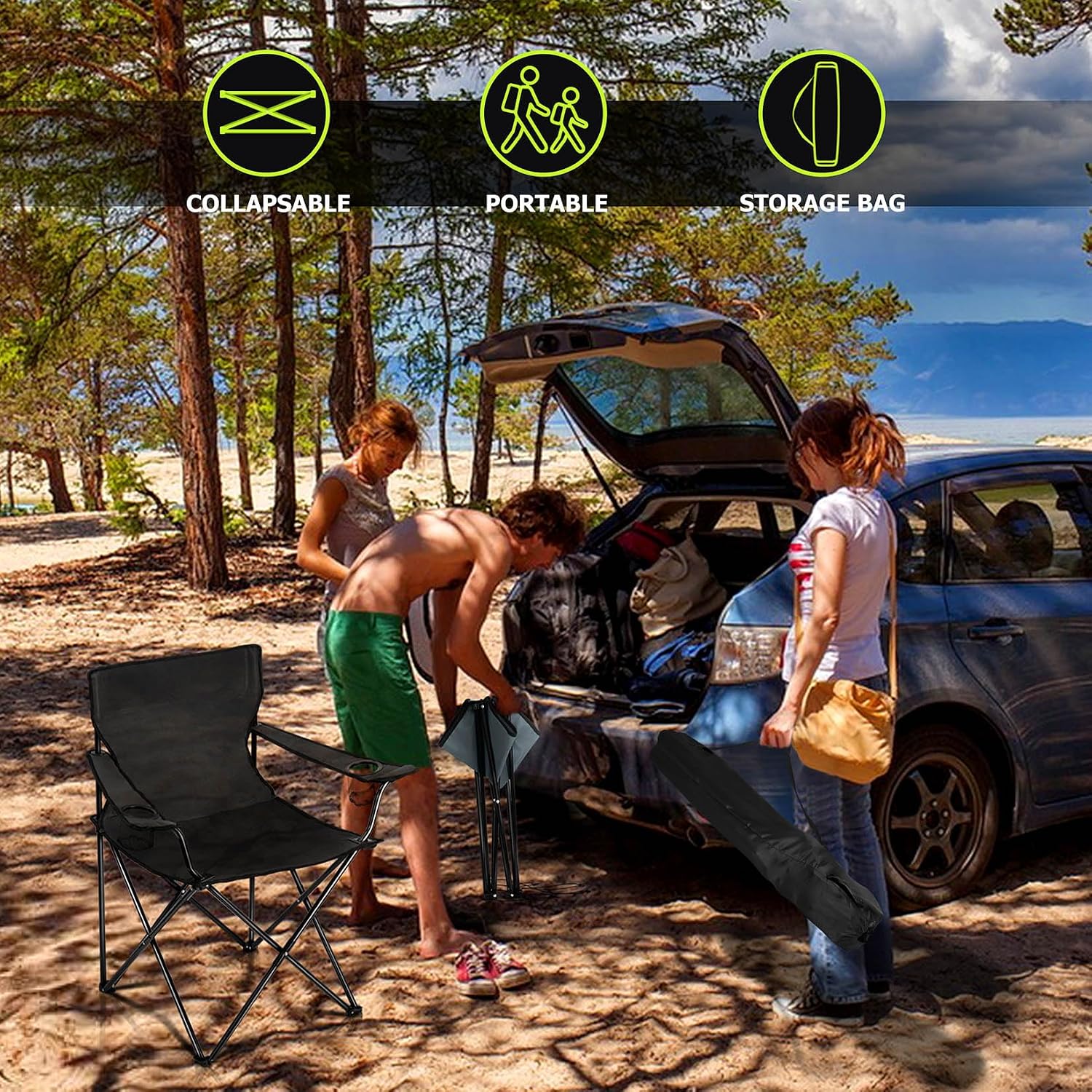 Joyfair Camping Lawn Chairs & Table Set, Large Beach Chairs for Outside | Portable Folding Camp Chair for Adults, Heavy Duty Foldable Design for Outdoor Backpacking Fishing Sport, with Carry Bag