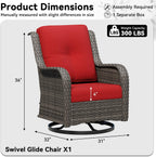 Outdoor Swivel Rocker Patio Chair - Outdoor Wicker Patio Furniture with Thickened Olefin Cushions, High Back and Deep Seating, Hand-Woven PE Rattan for Porch, Deck, Balcony, Red