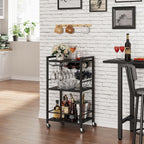 TUTOTAK Bar Cart with Wheels, Mini Drink Cart with Wine Rack & Glass Holder | 3-Tier 17 Inch Wide Home Bar Serving Carts, Small Mobile Kitchen Shelf with 6 Hooks, Black V1BC01BK035