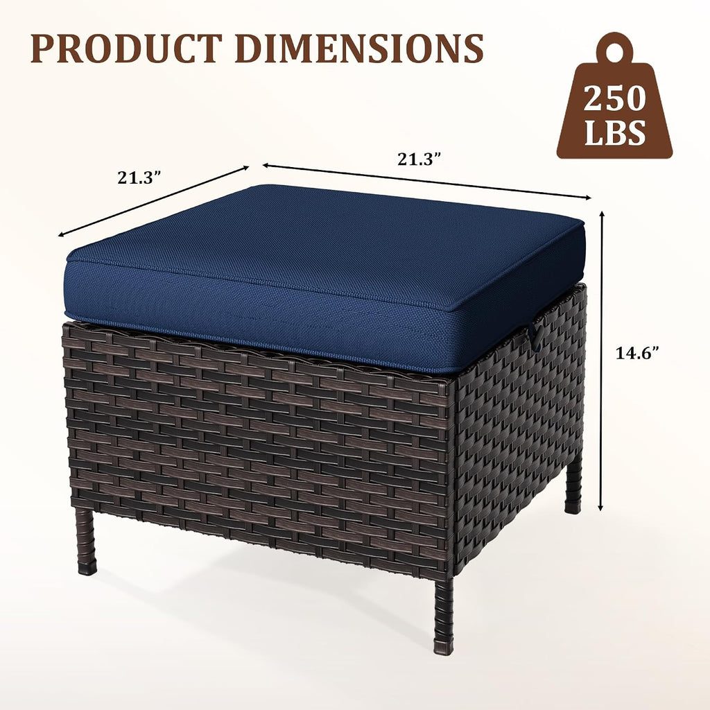 Outdoor Patio Ottoman Set of 2, All Weather Rattan Wicker Ottoman Seat, Outdoor Footstool Footrest Seat for Patio, Backyard, Poolside, Garden