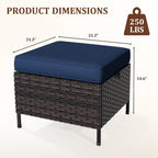Outdoor Patio Ottoman Set of 2, All Weather Rattan Wicker Ottoman Seat, Outdoor Footstool Footrest Seat for Patio, Backyard, Poolside, Garden