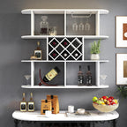 Large Wall Mounted 3 Tier Rustic Bottle Wine Rack - Multifunctional Wooden Wine Rack with Glass Holder for Home Bar & Dining Room Décor,White