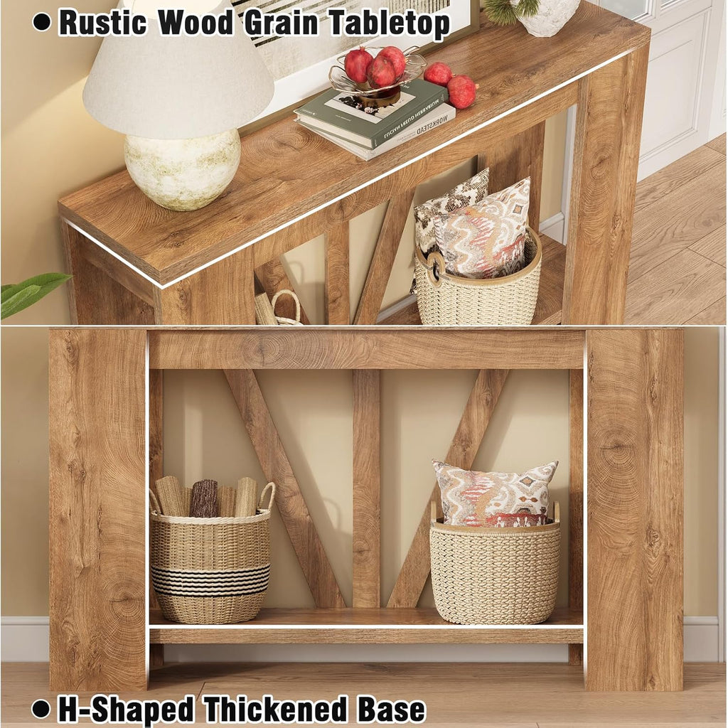 Tohomeor Console Table for Entryway, 47 Inches Narrow Sofa Table Behind The Couch, Farmhouse Wood Entry Table with Storage Shelves for Hallway Foyer Living Room, Rustic Wood Grain
