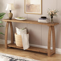 HOKYHOKY Solid Wood Console Table, 63" Long Farmhouse Entryway Tables Narrow Behind Couch Table with A-Shaped Curved Legs, Rustic Skinny Sofa Tables for Living Room, Hallway or Foyer