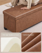 SONGMICS Storage Ottoman Bench with Legs, Flipping Lid, 43.3 Inches | Folding Ottoman Foot Rest, PU Leather, for Living Room, Bedroom, Entryway, Coffee Brown, Mazie Collection ULSF085KQ01