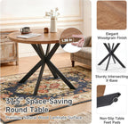 Howtek 5-Piece Kitchen Table Set, 37-Inch Faxu Wood Round Dining Table, White Upholstered Kitchen Side Chairs with Backrest & Metal Legs for Breakfast Nook, Dining Room, Office, Kitchen