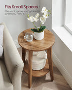 VASAGLE MAEZO Collection - Side Table, 2-Tier Small Round End Table, Nightstand with Tapered Legs, Curved Transitions, for Small Spaces, Living Room, Bedroom, Honey Brown ULET283T41