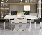 94.5“ Rectangular Dining Table for 6 8 10, Modern White Extendable Kitchen Table, Large Long Dining Room Table with Mirrored Pedestal for Dining Kitchen Living Room