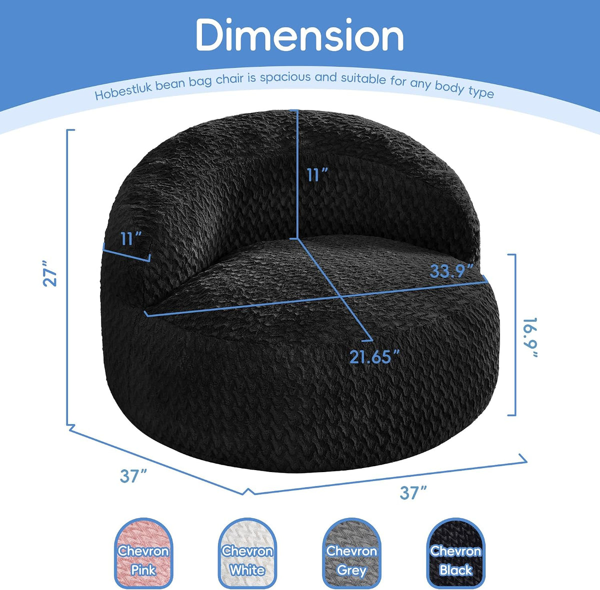 Hobestluk Giant Memory Foam Bean Bag, No-Assembly, Chevron Black Large | High Density Memory Foam, Washable & Removeable Cover, Durable Zipper, Skin Friendly Fabric, Soft Faux Fur, No Assembly