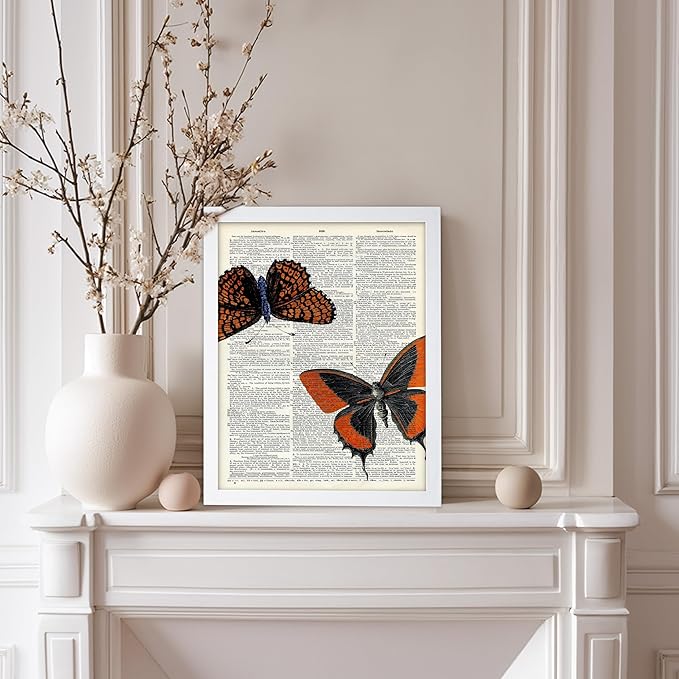 Poster Master Dictionary Art Poster - Butterflies Print - Moth Art - Butterfly Art - Insect Art - Gift for Men, Women & Animal Lover - Chic Decor for Living Room or Bedroom, 11x14 White Framed